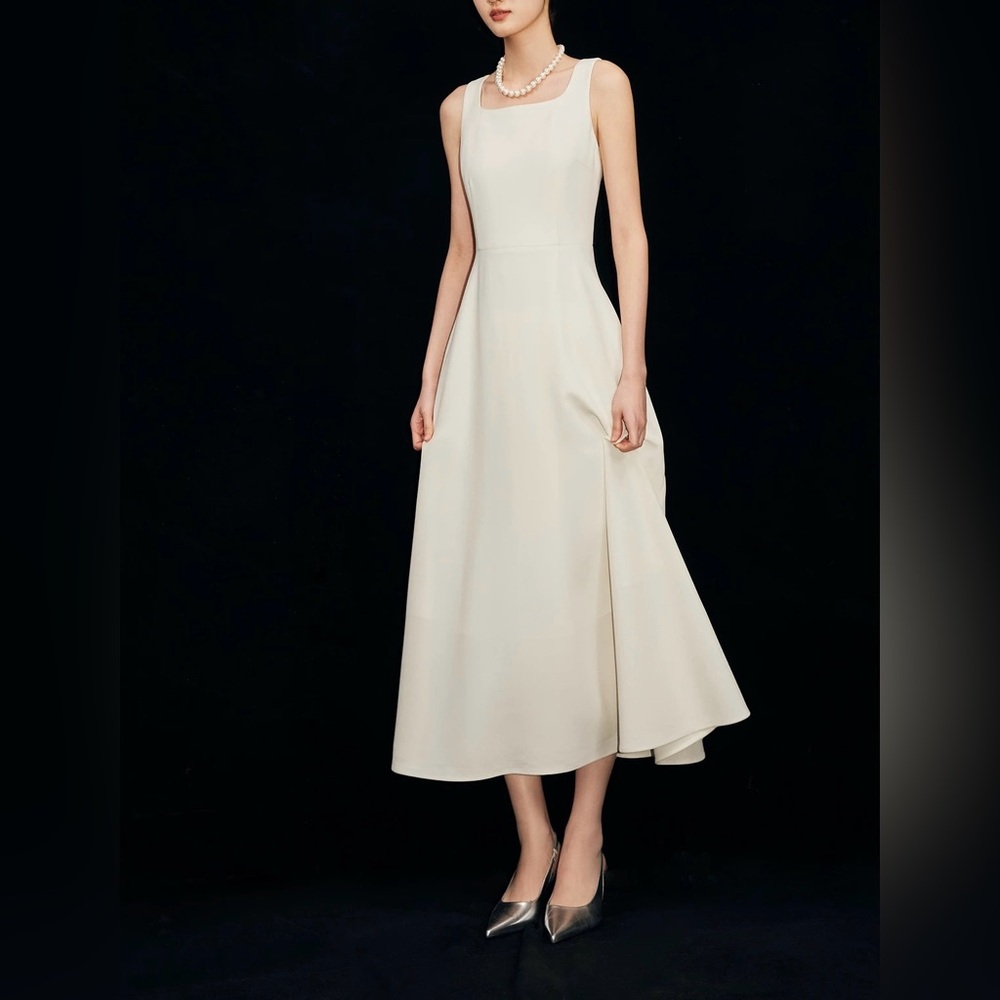 Elegant Cream white Sleeveless Dress graduation dress